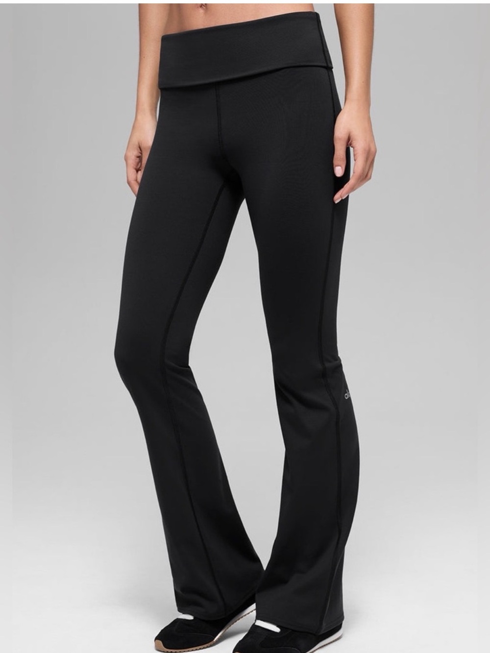 ALO Yoga Black Fold-Over Waist Flare Leggings